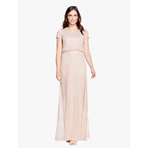 ADRIANNA PAPELL Women's Blouson Beaded Dress Size 8 Blush Pink NWT FLAW - Picture 1 of 16